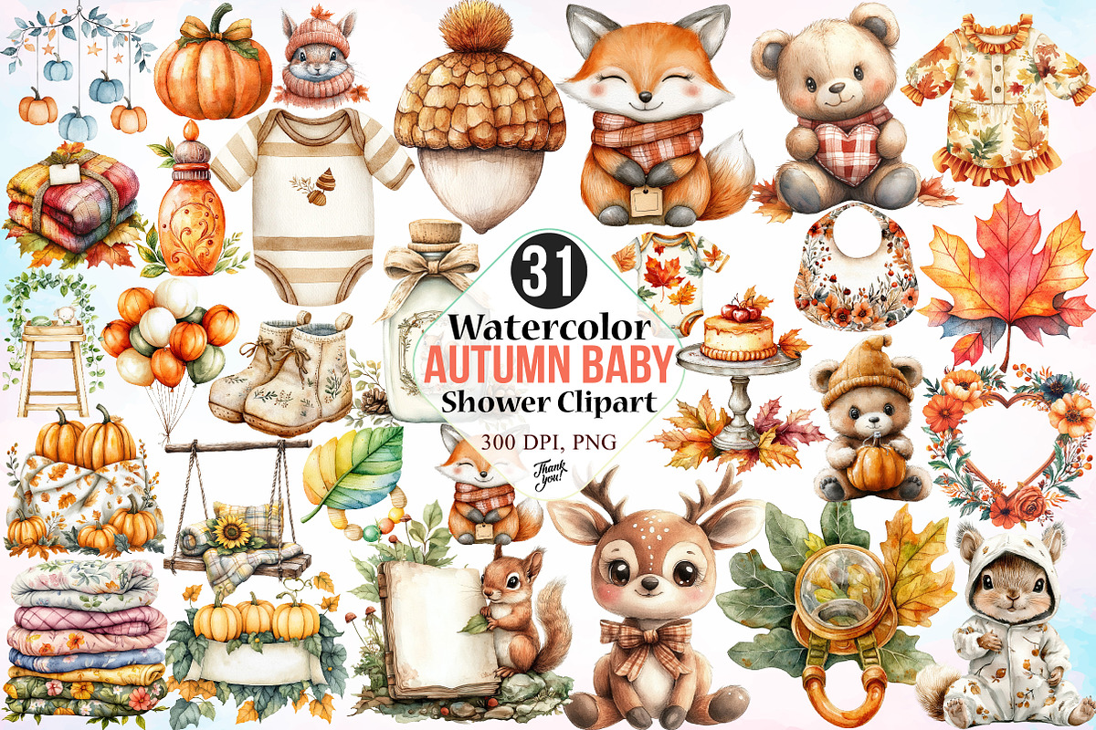 Watercolor Autumn Baby Shower, a Seasonal Illustration by Canvas Craft (Photo 1 of 8)