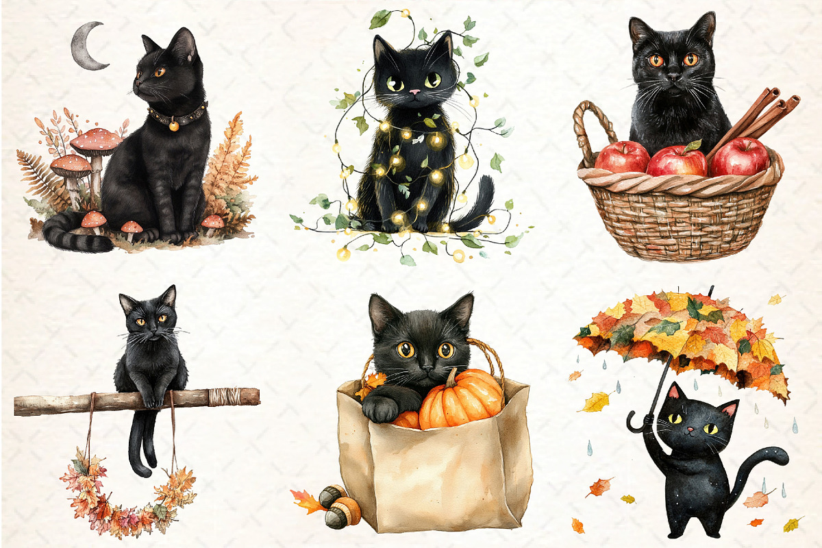Fall Autumn Black Cat Clipart, an Illustration by DreamCafeArt (Photo 4 of 6)