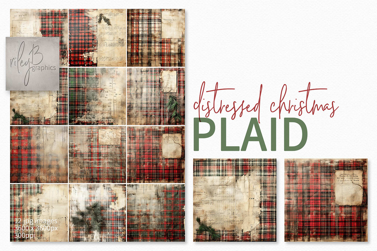 Distressed Christmas Plaids, a Decorative Illustration by rileyBgraphics (Photo 1 of 6)