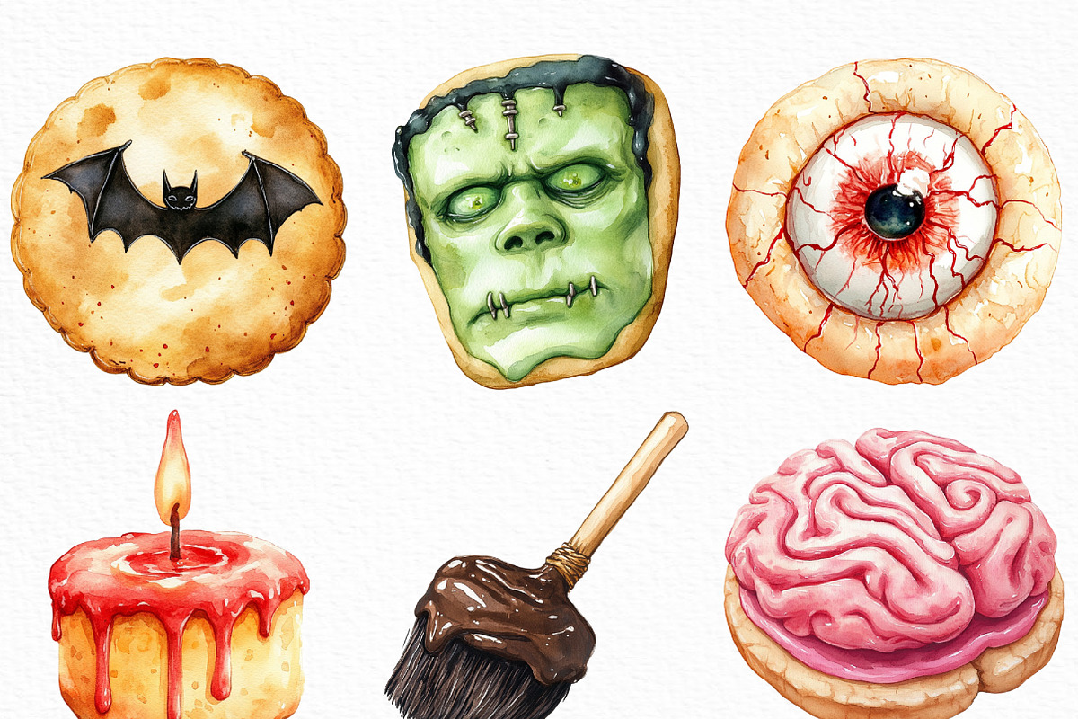 Watercolor Halloween Cookies Clipart, an Illustration by Craft Nest (Photo 4 of 6)