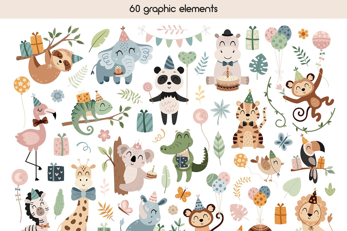 Safari birthday clipart, an Animal Illustration by JulzaArt (Photo 2 of 6)