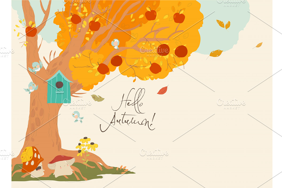 Cartoon Autumn Park with Apple, an Object Illustration by Maria Starus