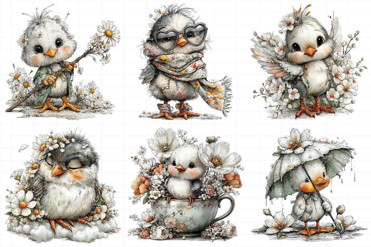Whimsical Spring Chick Clipart, an Illustration by Daily.Designs (Photo 4 of 7)