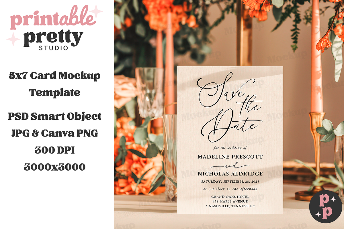 Boho Sunset Wedding Card Mockup PSD, a Product Mockup by Printable Pretty Studio (Photo 3 of 8)