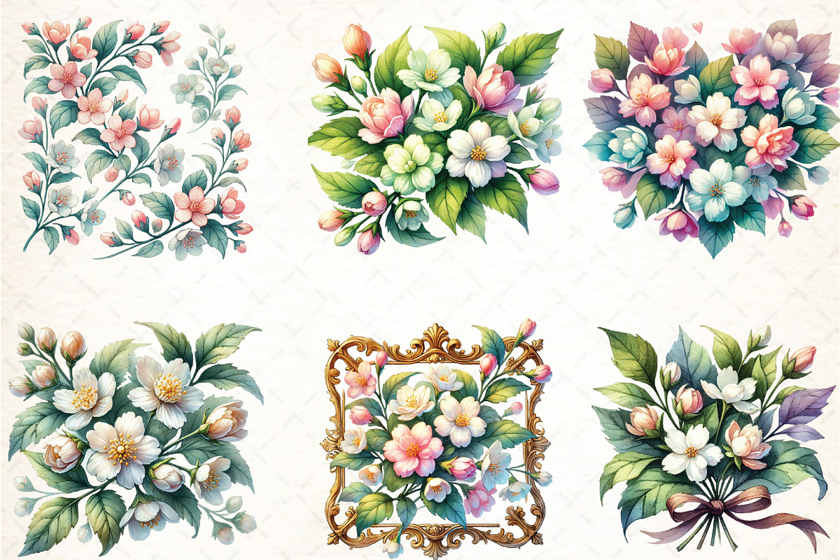 Spring Jasmine Flower Clipart PNG, an Illustration by DreamCafeArt (Photo 2 of 5)