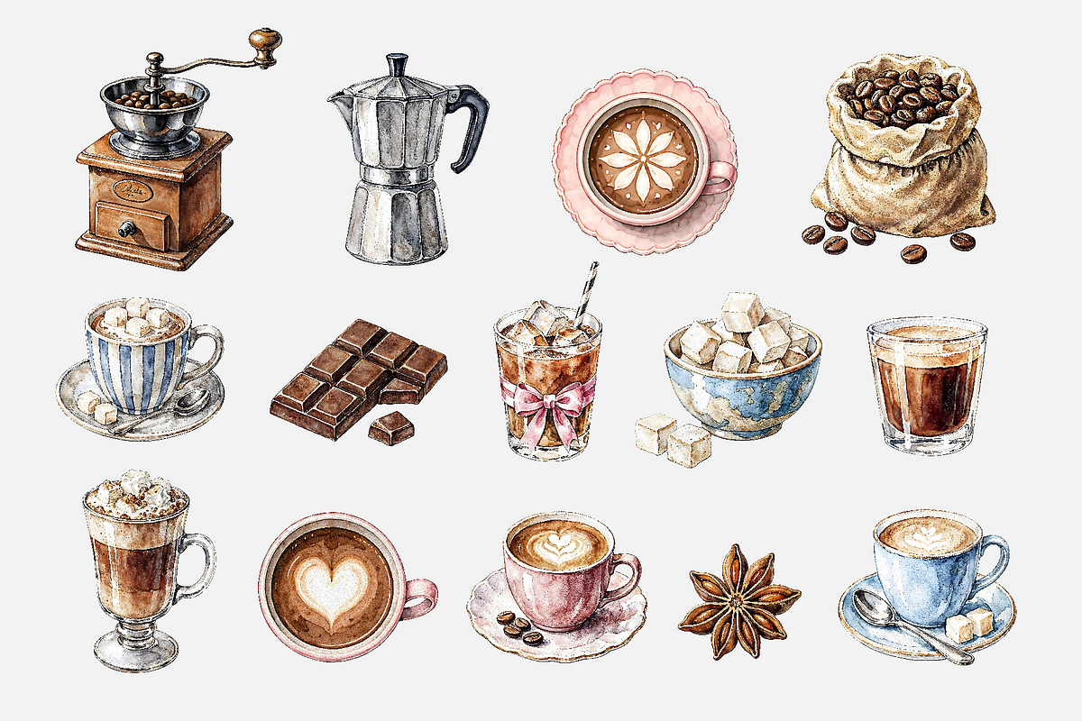 Watercolor Coffee Clipart (46), a Food Illustration by Iryna Denysova (Photo 4 of 8)