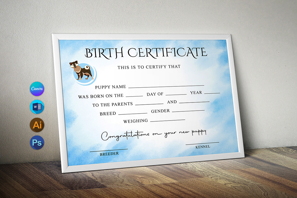 Puppy Birth Certificate, a Stationery Template by DesignDevisers (Photo 1 of 10)