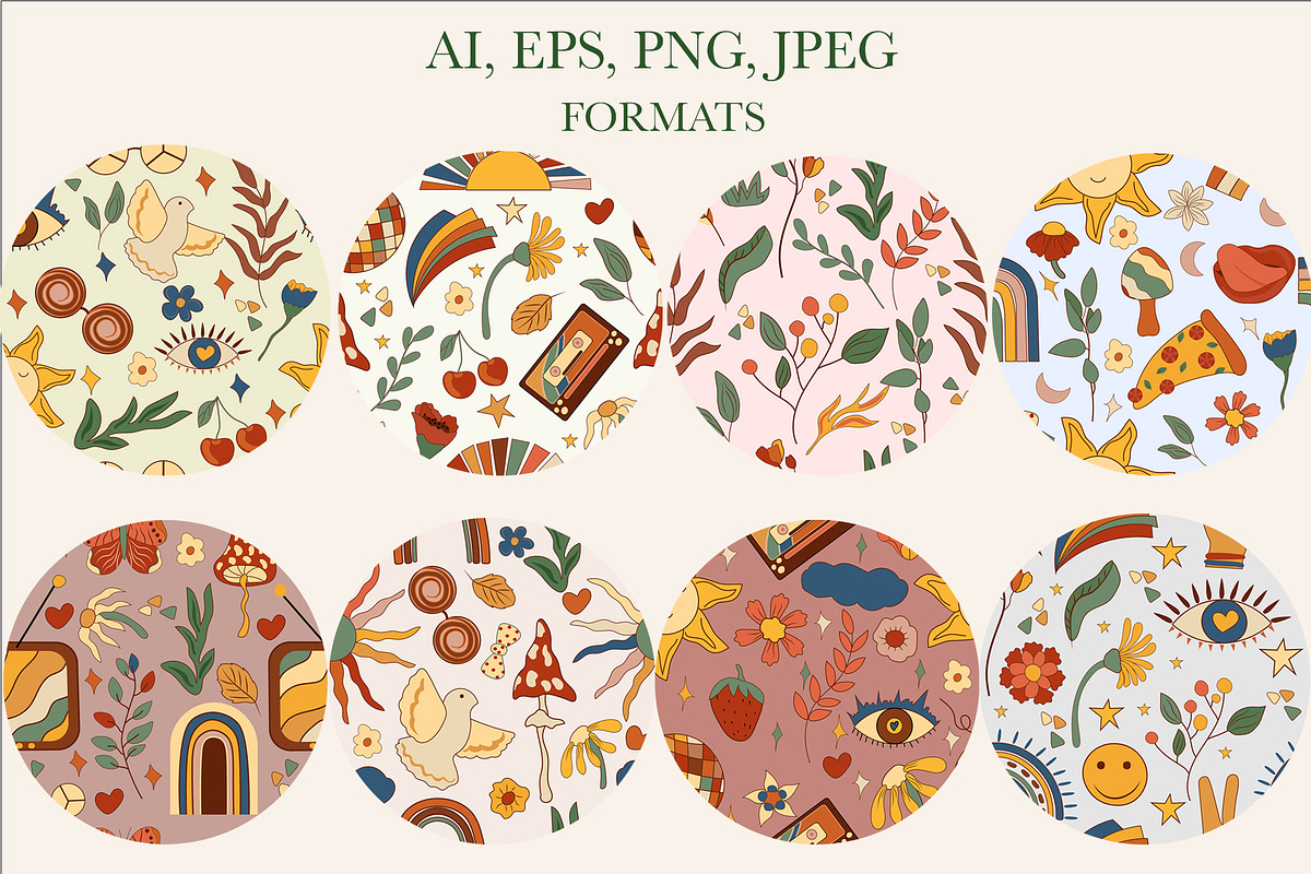 POSITIVE RETRO, BOHO GROOVY CLIPART, a Decorative Illustration by Usis (Photo 17 of 20)