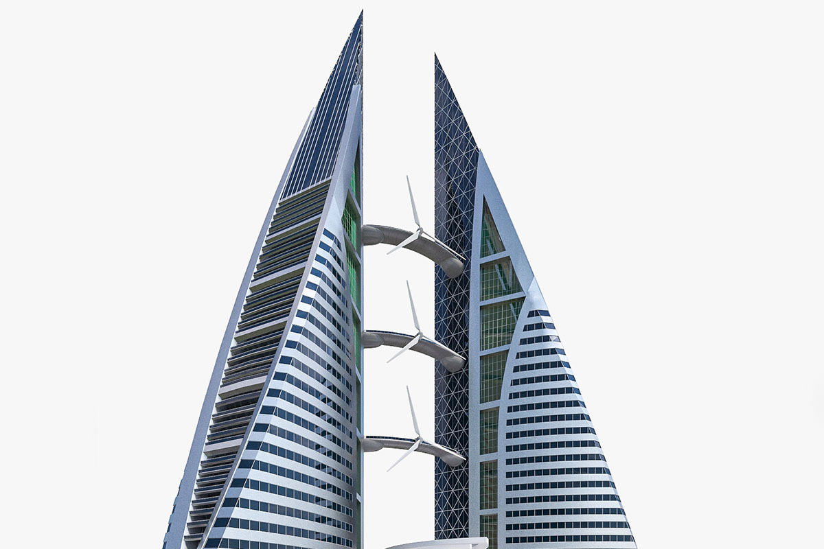 Bahrain World Trade Center, an Architecture 3D Model by 3DNUTS (Photo 1 of 12)