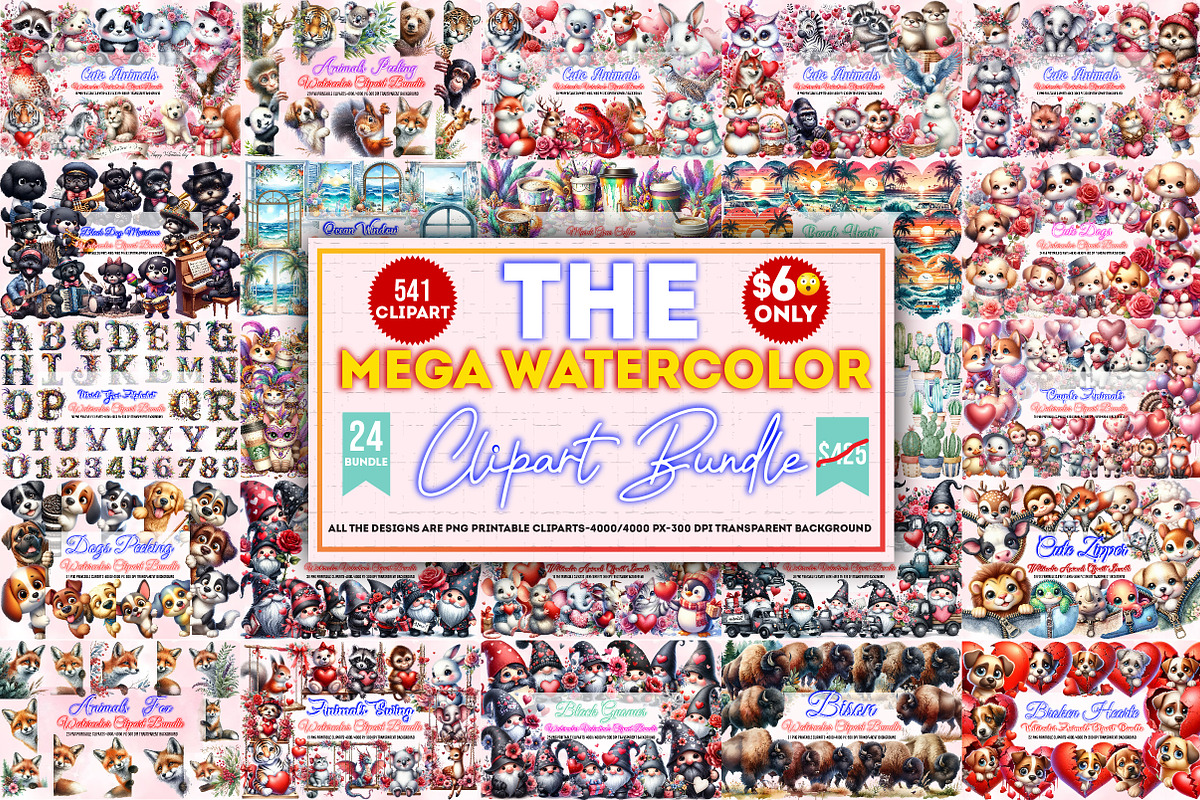 Mega Watercolor Clipart Bundle, a Seasonal Illustration by Craft Nest (Photo 1 of 20)