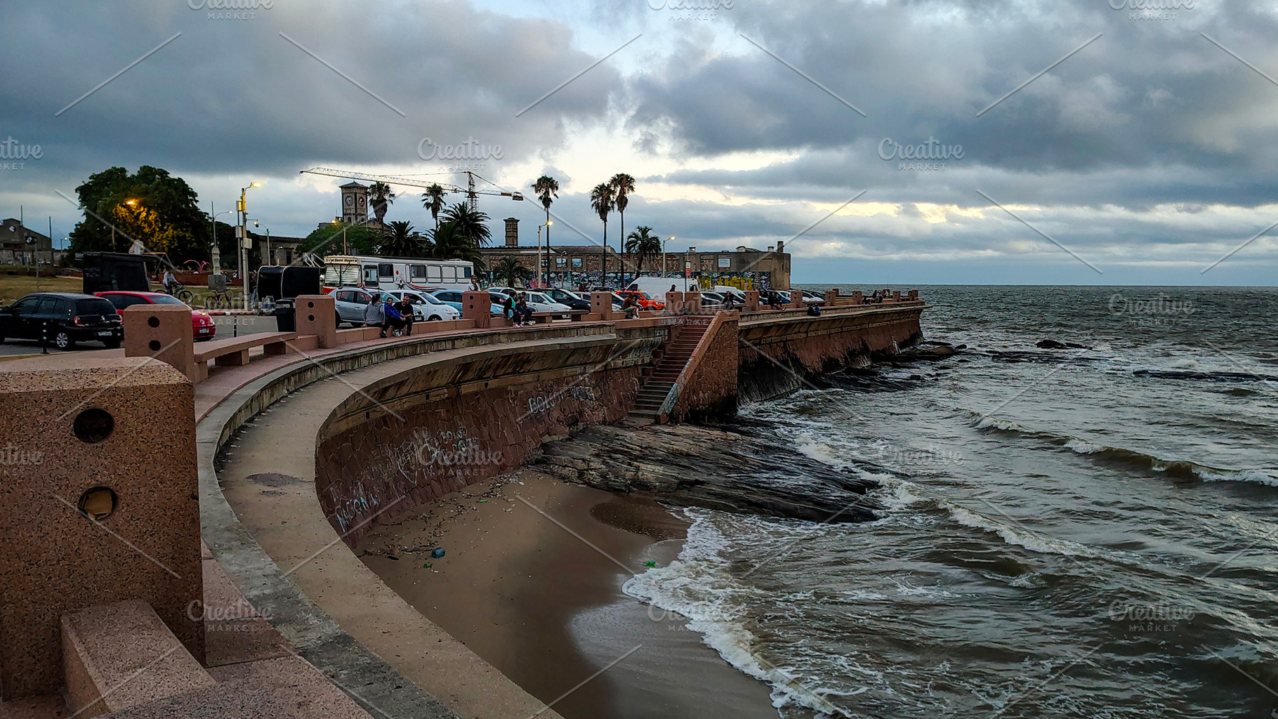 Scenic oceanfront view with historic wall, montevideo, uruguay, a Nature Photo by DanFLCreativo