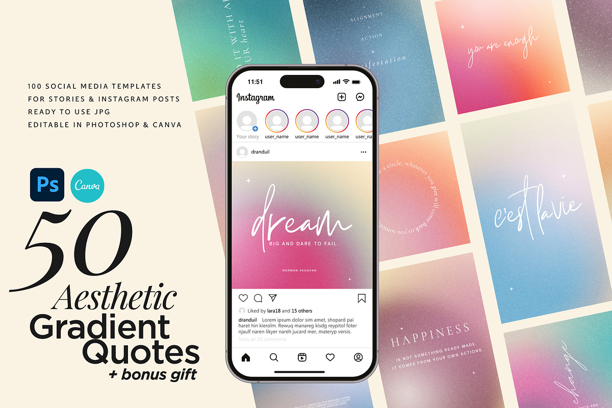 Aesthetic Gradient Social Media Templates Quotes
