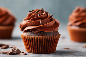 Chocolate sweet cupcakes with frosting for party, a Food & Drink Photo by AlyaAnd