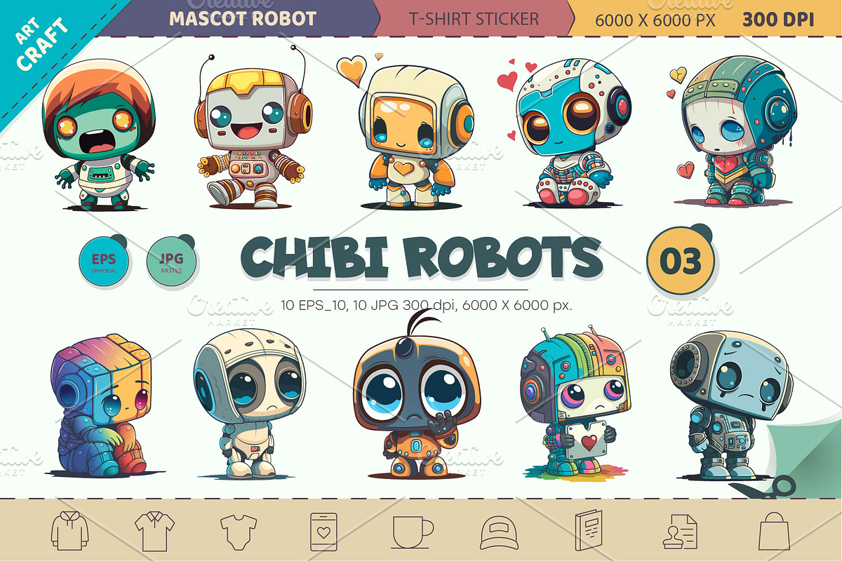 Cartoon Robots 03. T-Shirt Sticker., an Animal Illustration by KENO Mascots (Photo 1 of 3)