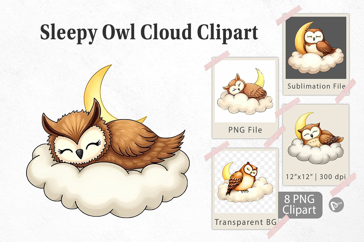 Sleepy Owl Cloud Clipart, a Graphic by Artnoy (Photo 1 of 5)
