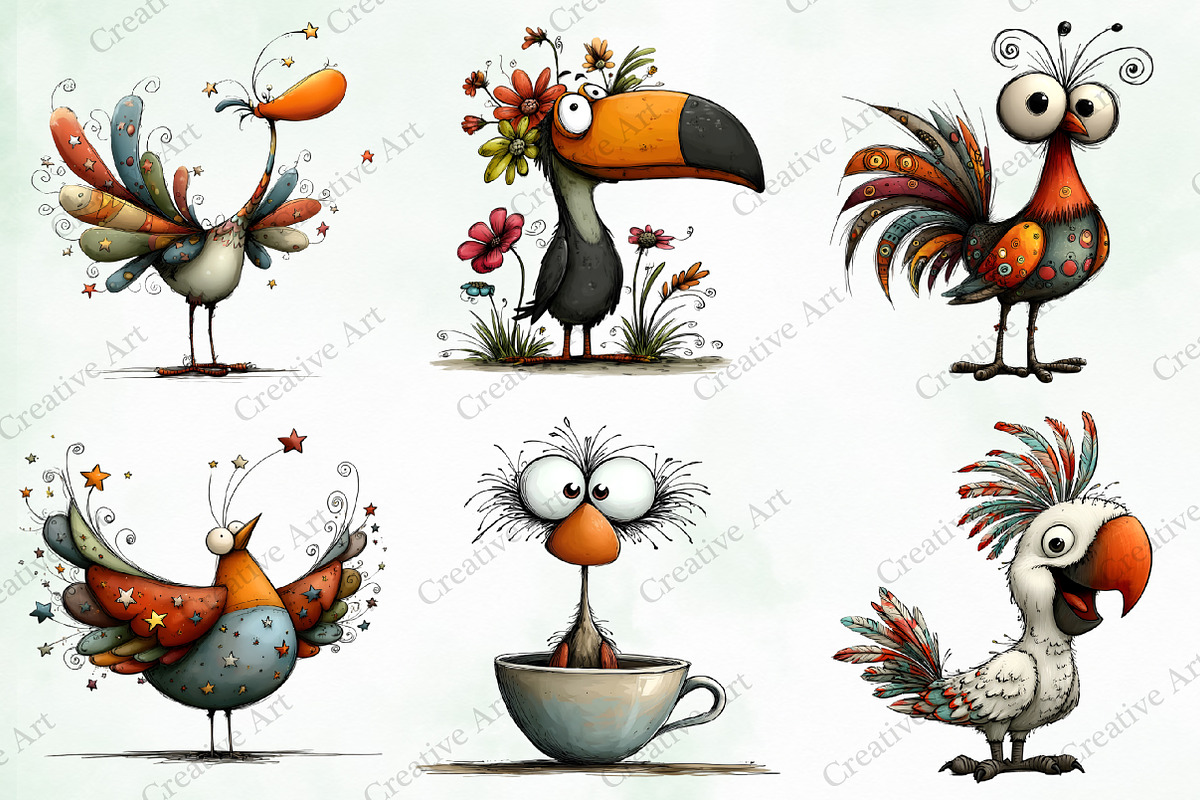 Whimsical Birds Clipart Bundle, an Illustration by Creative Art (Photo 6 of 10)