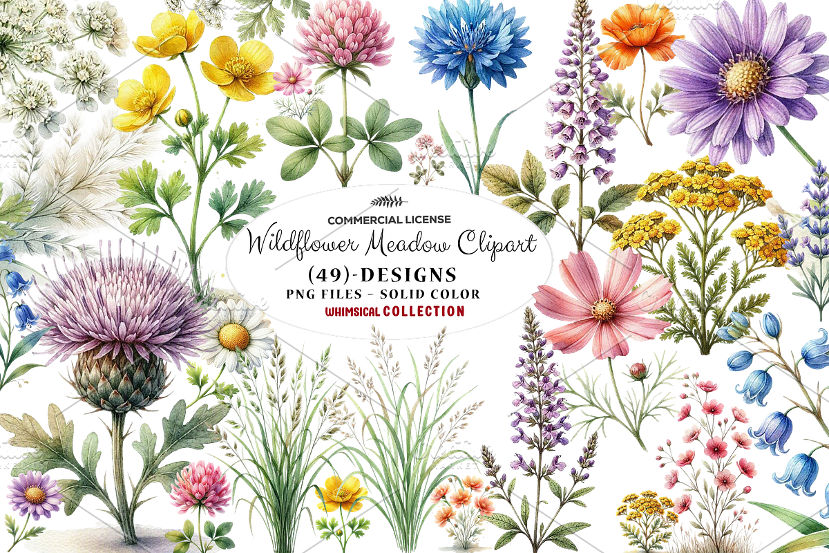 Wildflower Meadow Clipart Set, a Seasonal Illustration by CreationArt (Photo 1 of 7)