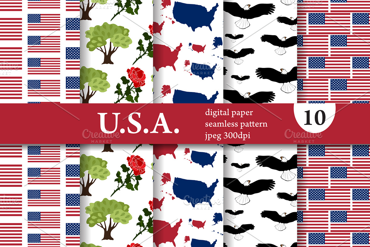 10 American Seamless Patterns Set