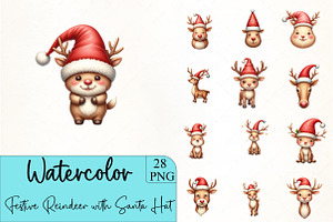 Festive Reindeer with Santa Hat Clip, an Illustration by CrexoraLab