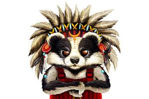 Cute Badger character, indian chief