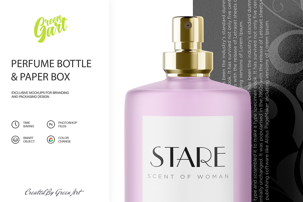 Perfume Bottle & Paper Box Mockup, a Product Mockup by Green Art (Photo 4 of 7)