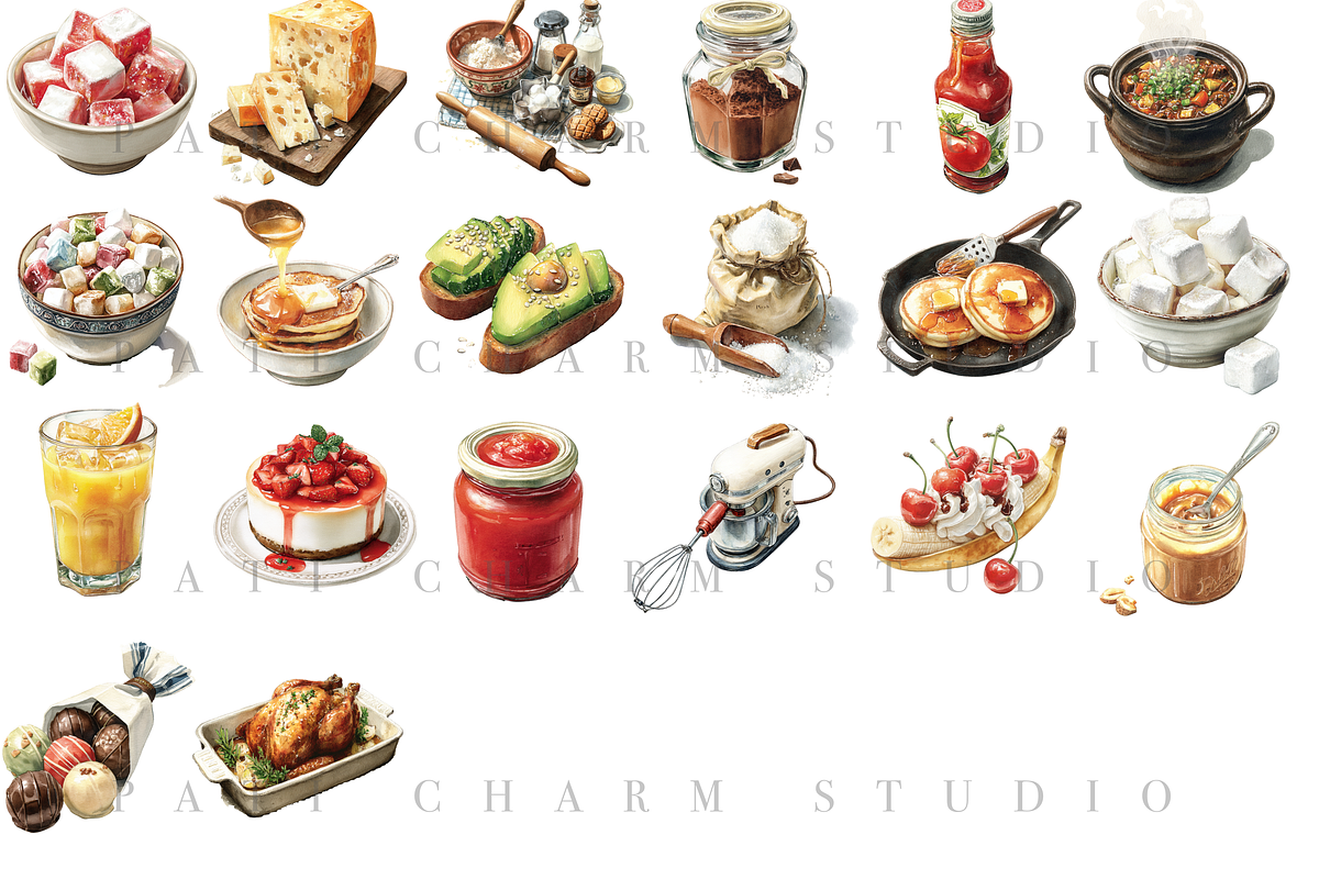 200+ Watercolor Kitchen Clipart Set, a Decorative Illustration by Pati Charm Studio (Photo 7 of 13)