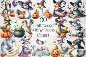 Halloween Witchy Goose Clipart, an Illustration by DreamPrint404
