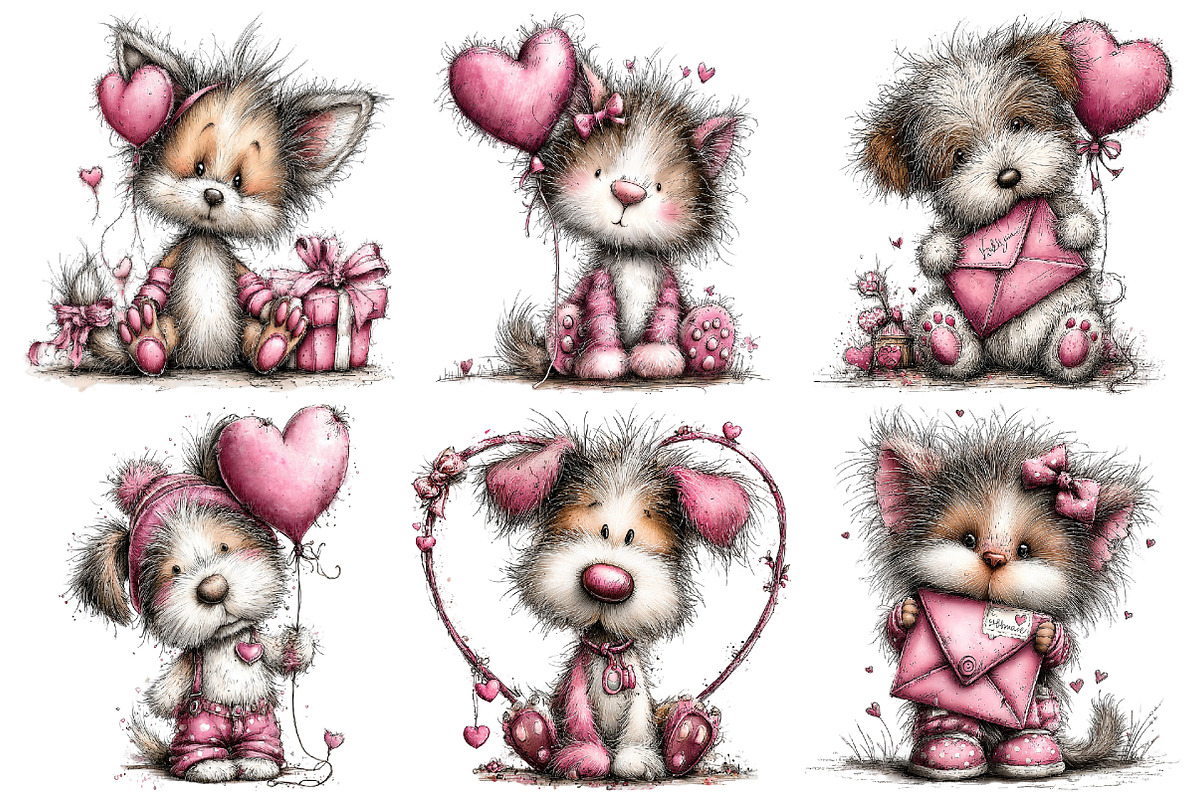 Valentines Whimsical Animals Clipart, an Illustration by Pixels.Craft (Photo 3 of 5)