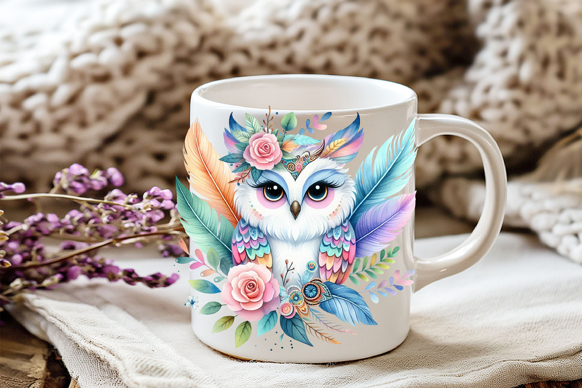Boho Owl Sublimation Clipart, an Illustration by Watercolor design (Photo 2 of 5)