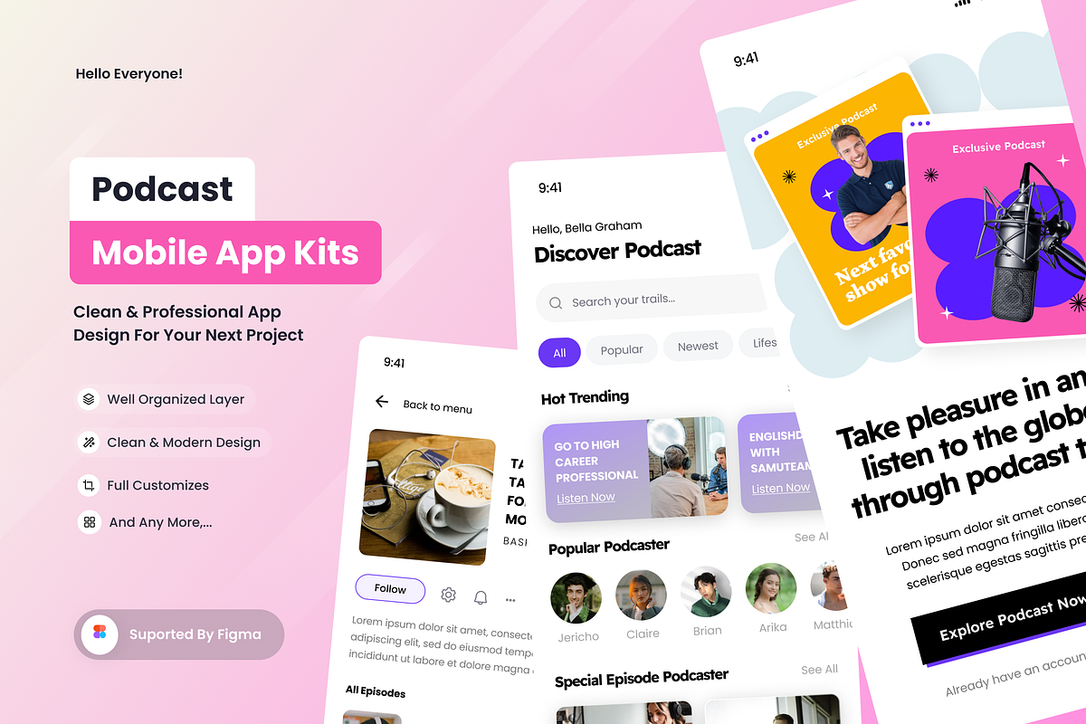 SoundSphere - Podcast Mobile Apps, an UI Kit Template by SquidPixey (Photo 1 of 3)