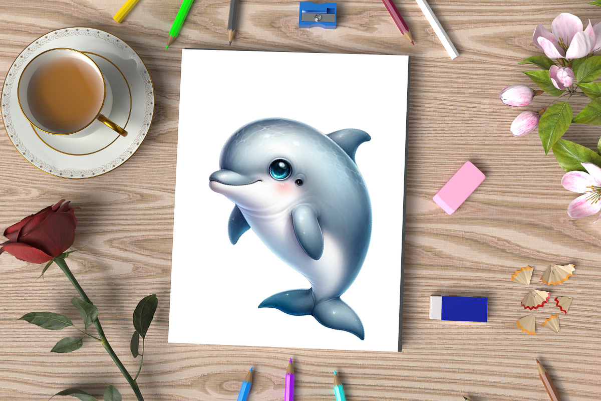 Watercolor Cute Baby Dolphin Clipart, an Illustration by CraftArtStudio (Photo 3 of 5)