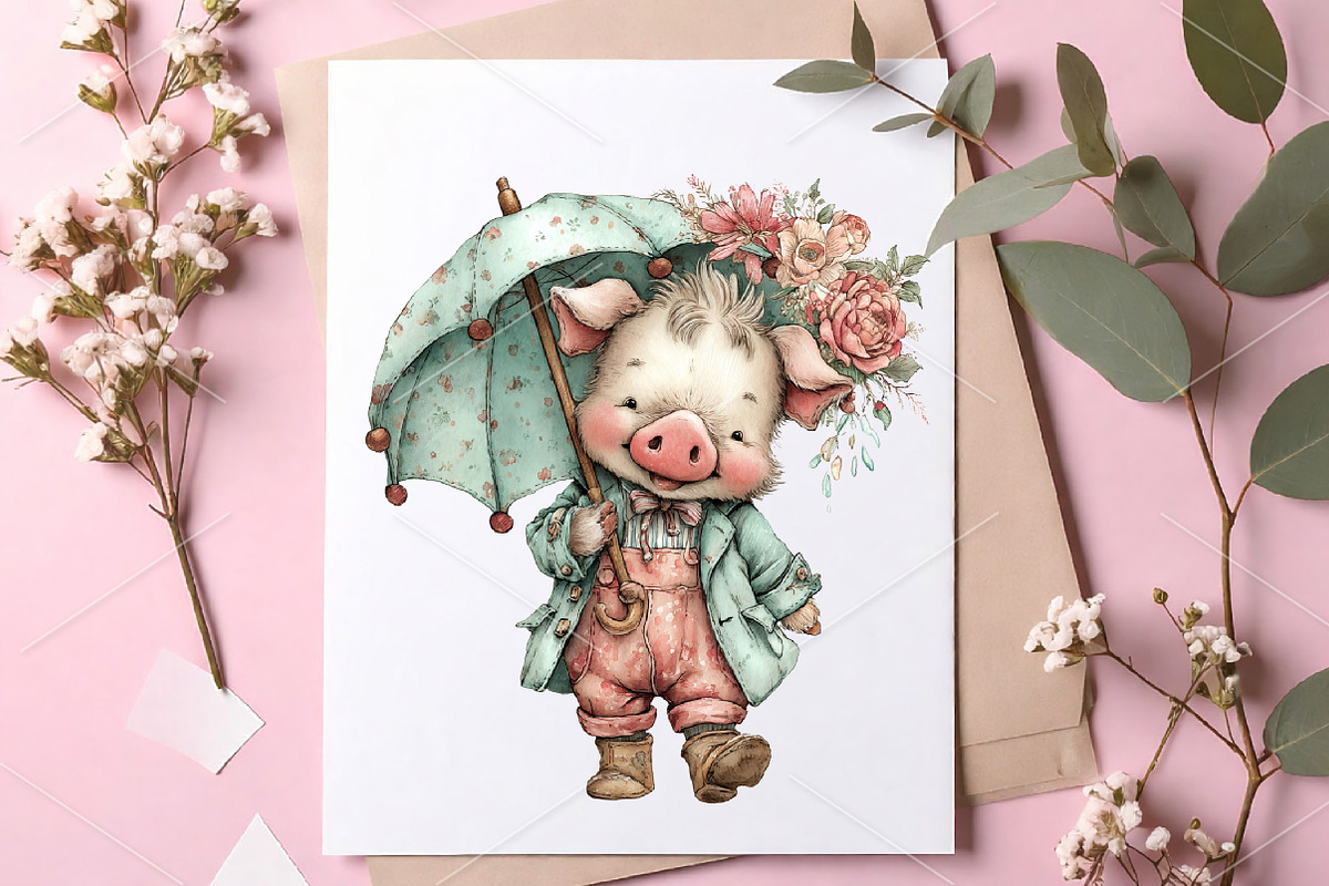Whimsical Summer Pig Clipart Bundle, a Seasonal Illustration by Canvas Craft (Photo 7 of 7)