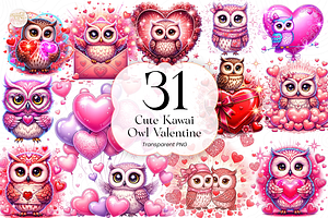 Cute Kawaii Owl PNG Clipart Bundle, an Animal Illustration by KennedyStudio