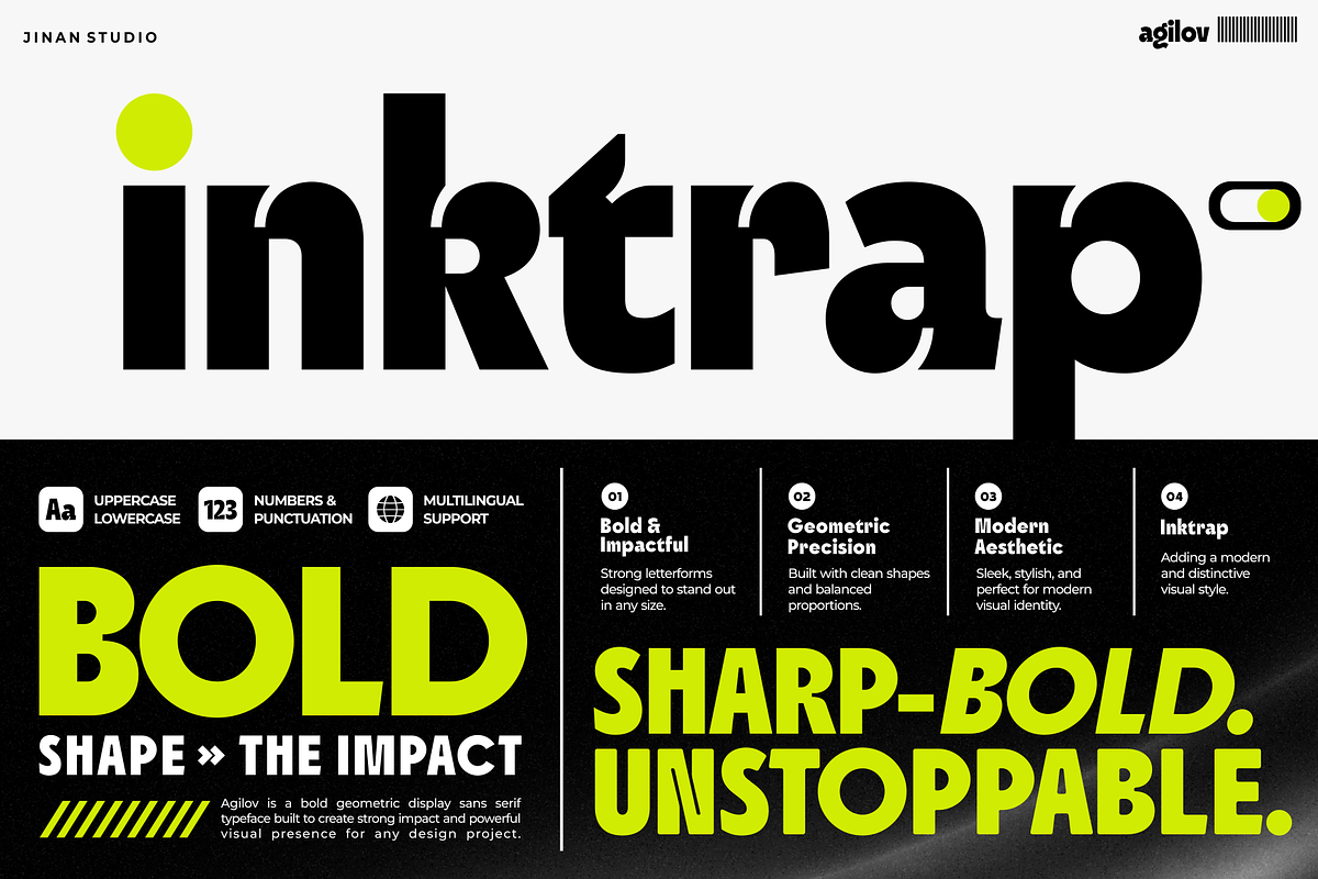 Agilov - A Bold Display Font, a Sans Serif Font by Ainun Jinan (Photo 2 of 9)