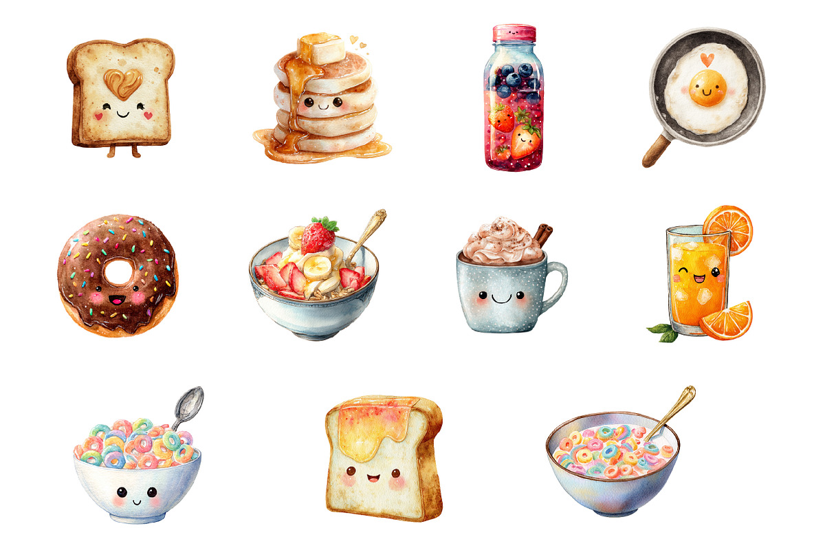 Kawaii Breakfast Clipart, an Illustration by Design Market (Photo 2 of 3)