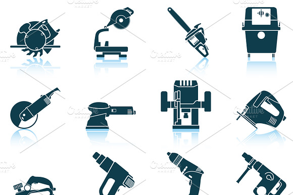 Set Of 12 Electrical Work Tool Icons