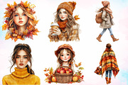 Watercolor Autumn Girl Clipart PNG, a Seasonal Illustration by Canvas Craft (Thumbnail 4 of 4)
