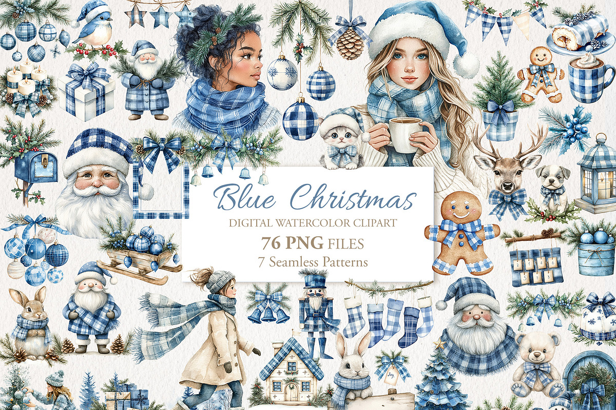 Blue Christmas Clipart 76 PNG, a Seasonal Illustration by EleSArtDesign (Photo 1 of 6)