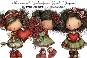 Whimsical Valentine Girl Clipart, an Illustration by Black Bird Studio