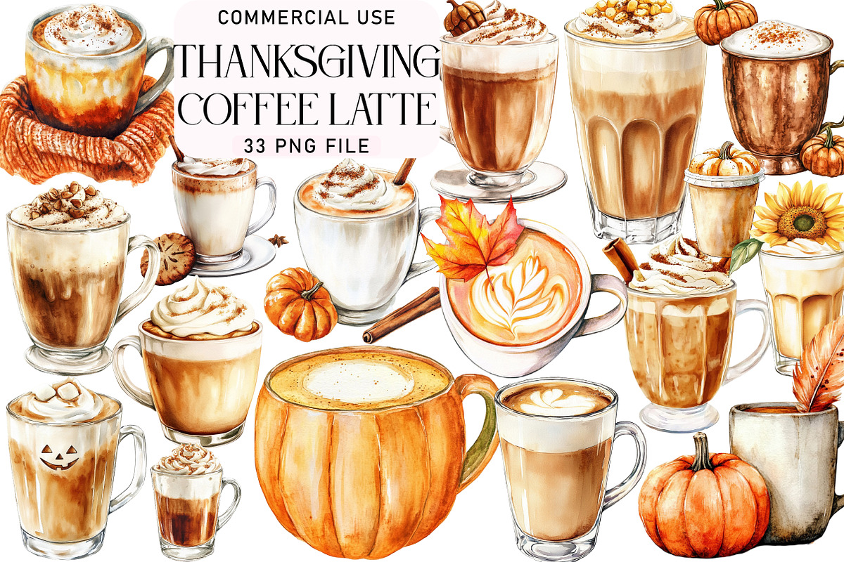 Thanksgiving Coffee Latte Sublimatio, an Illustration by Daily.Designs (Photo 1 of 3)