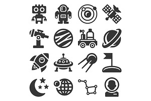 Space Icons Set On White Background