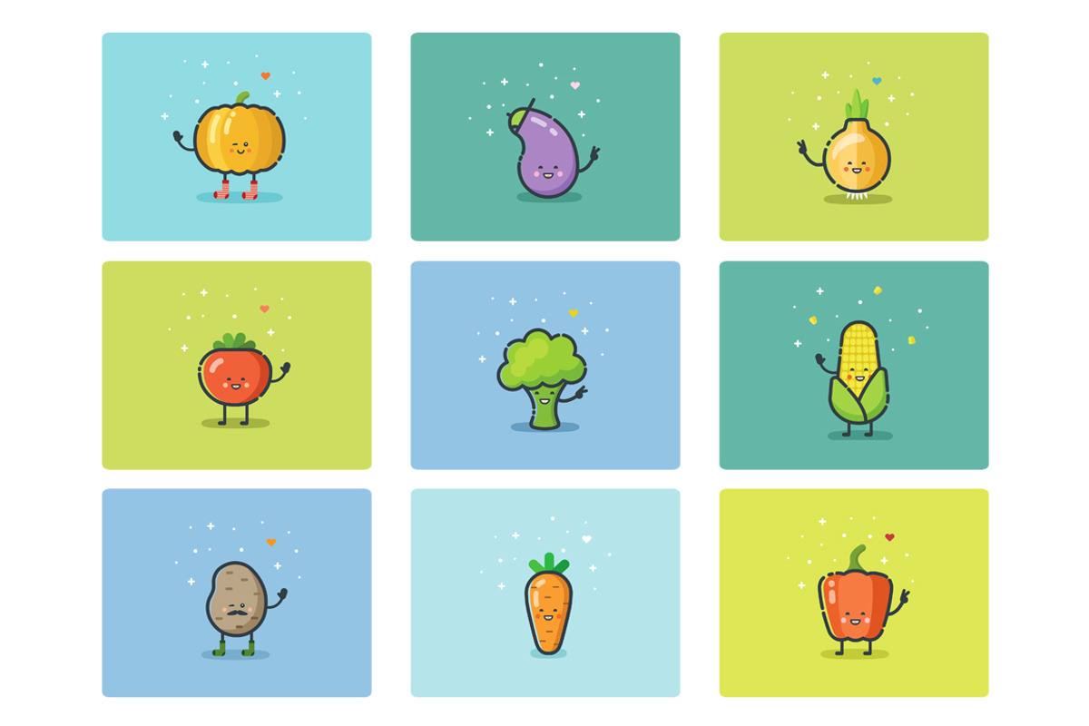 Cartoon flat vegetable icons, an Outline Icon by lemonoff