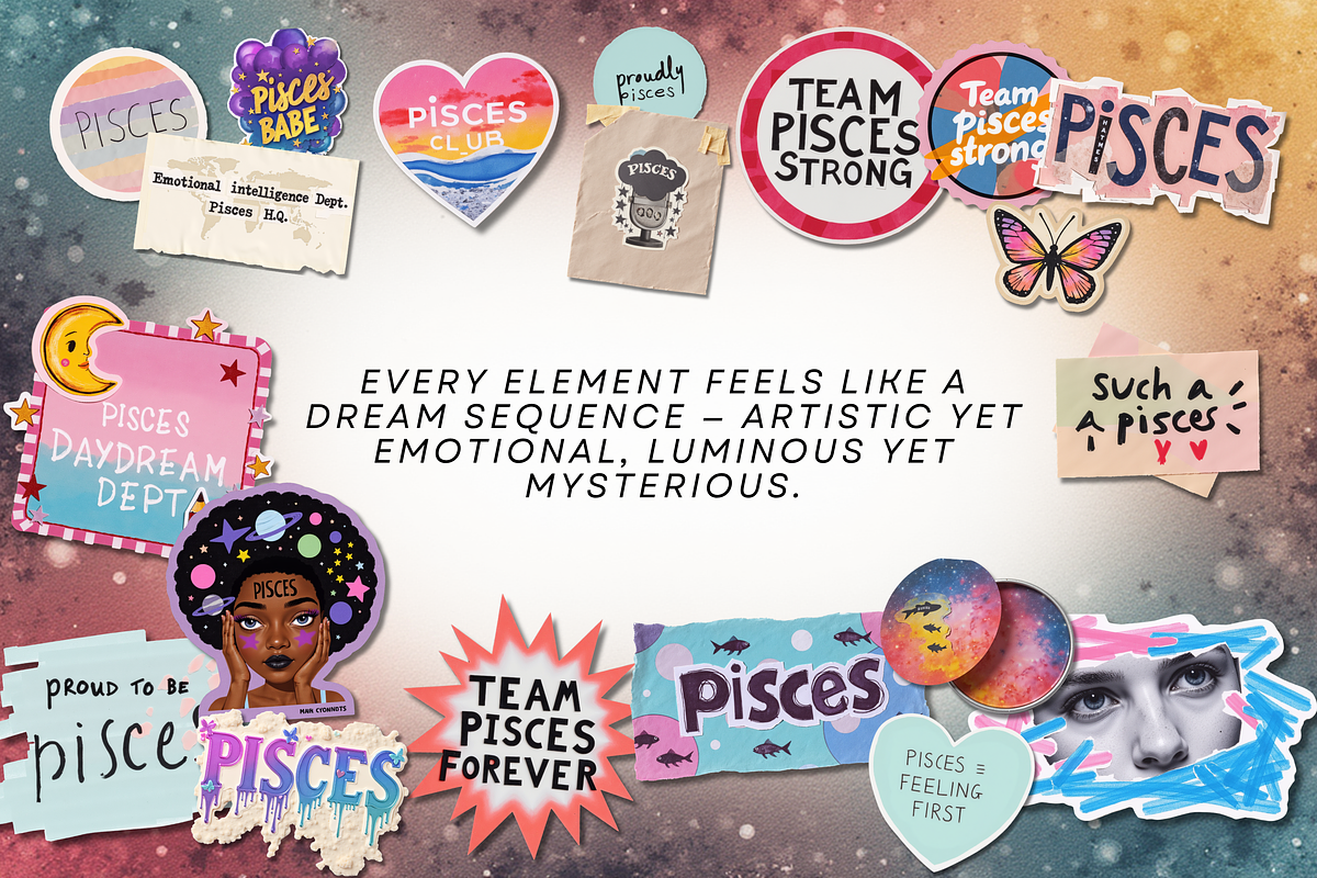 Pisces Editorial Sticker Set, a Person Illustration by Jakayla Digital Co (Photo 6 of 10)
