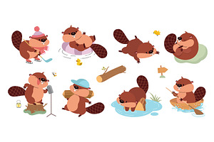 Funny beaver. Cute cartoon beavers, an Animal Illustration by Valerie Bodnar