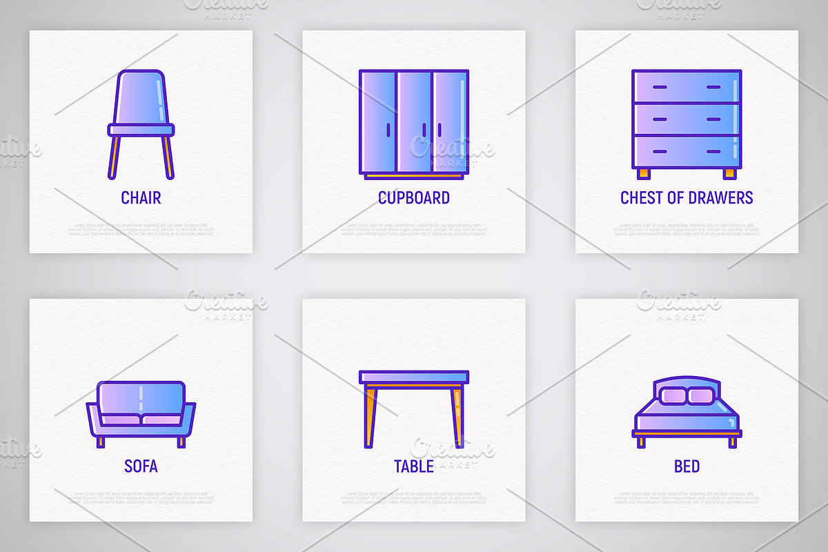 Furniture | 16 Thin Line Icons Set, an Outline Icon by Alex Blogoodf (Photo 5 of 11)