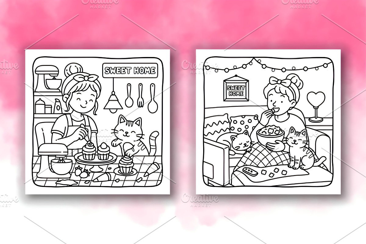Cat Mom Cozy Coloring Pages, a Decorative Illustration by Design Station (Photo 3 of 4)