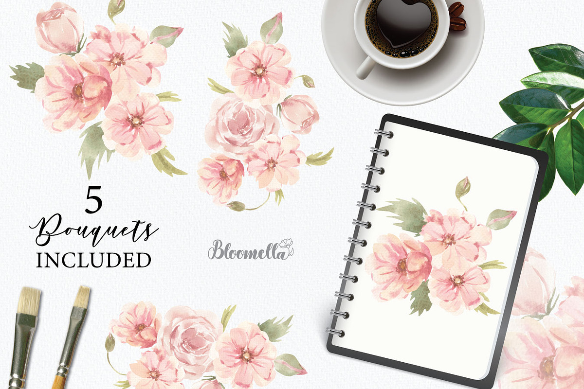 Watercolour Flower Pink Clipart Set, a Decorative Illustration by Bloomella (Photo 7 of 7)