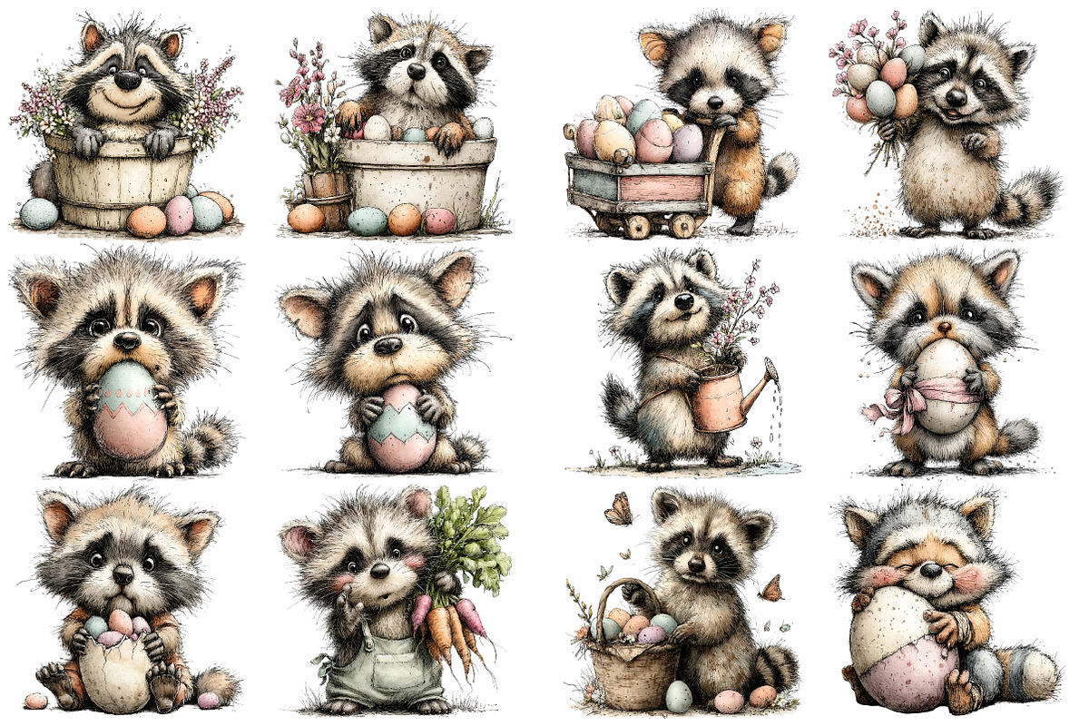 Whimsical Easter Raccoon Clipart, an Illustration by Sublimation Artist (Photo 4 of 7)