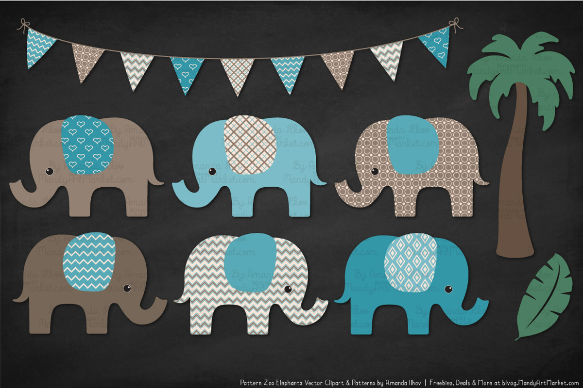 Vintage Blue Elephant Clipart, an Illustration by Amanda Ilkov (Photo 3 of 4)