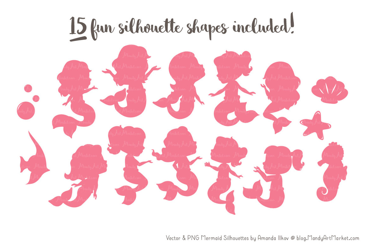 Shades of Pink Mermaid Clipart, an Illustration by Amanda Ilkov (Photo 2 of 3)
